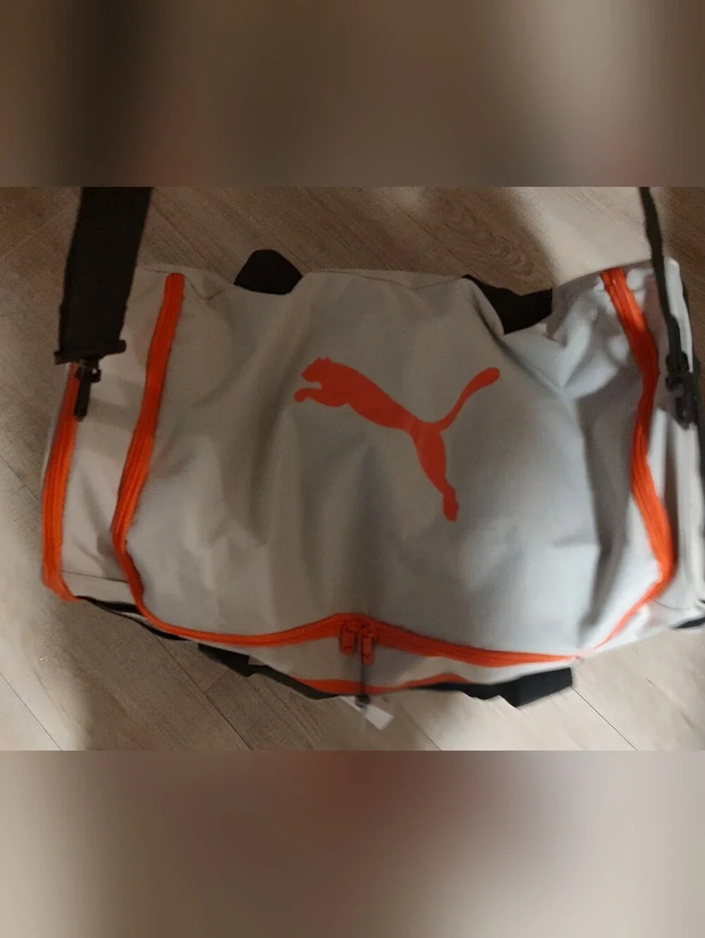 Puma Cream Duffel Bag with Pink Trim and Black Handles
